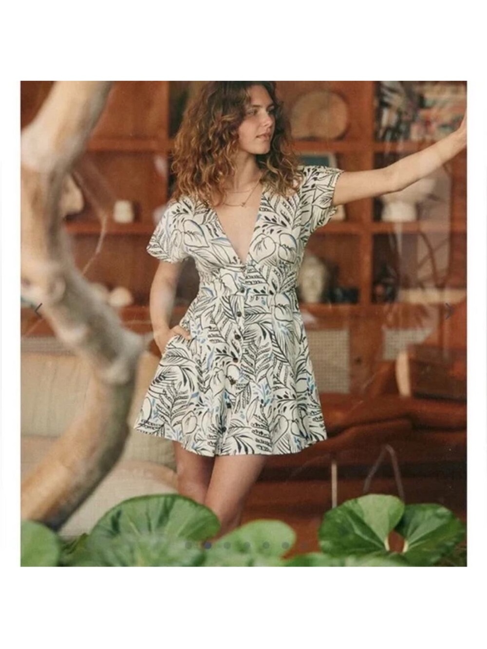 Marine Layer Camila Dress Floral A-Line Mini Black And White Foliage NWT Small
